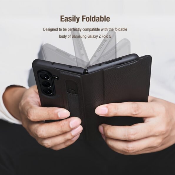 Galaxy Z Fold5 Genuine Leather Flip Case Cover With Pen Slot