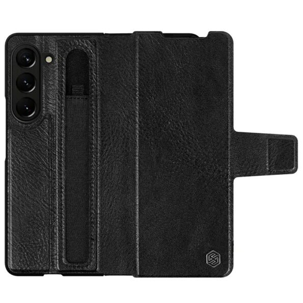 Galaxy Z Fold5 Genuine Leather Flip Case Cover With Pen Slot black