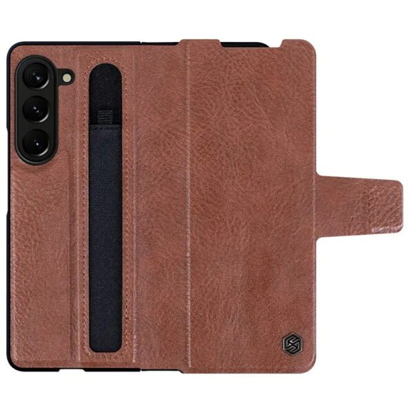 Galaxy Z Fold5 Genuine Leather Flip Case Cover With Pen Slot brown