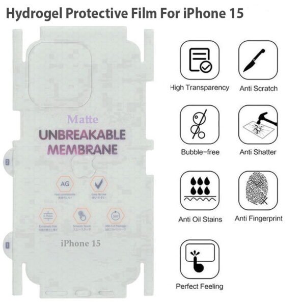 iPhone 15 Unbreakable Membrane Matte Back Sides Protector