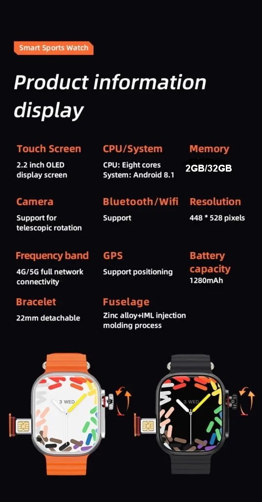 S12 Ultra Rotating Camera 4G Android Amoled Smart Watch 