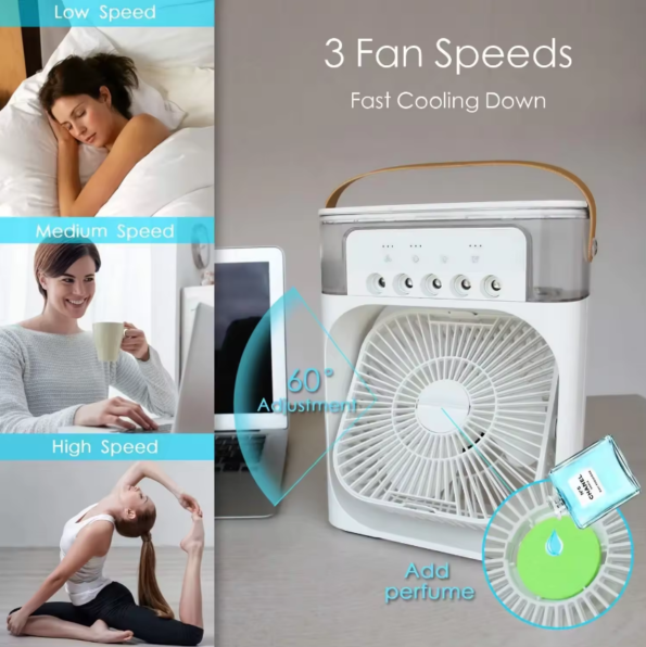 Mini AC Cooler 7 Colors LED Light USB Desk Mist Humidifier Fan